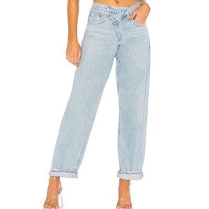 AGOLDE Women's Criss Cross Upsized Straight Jeans Light Wash Blue Denim Size 25